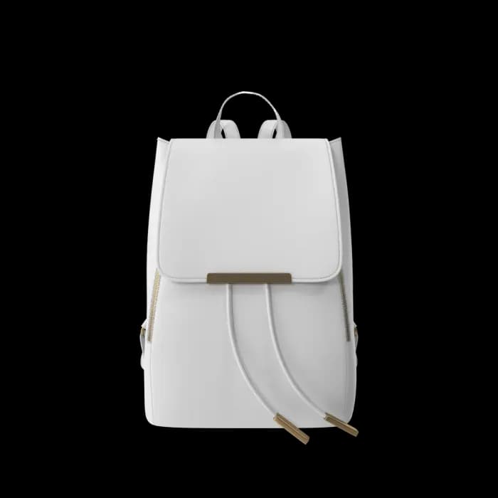 White Faux Leather Backpack - Beige Premium